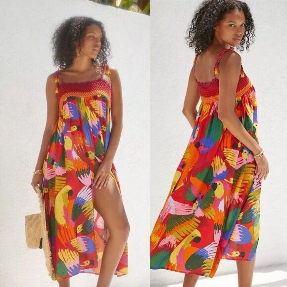 Anthropologie Farm Rio Macaw Party Crochet Cover Up Dress Large L NEW - Picture 6 of 7